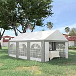 Outsunny 6 X 4m Galvanised Party Tent, Marquee Gazebo With Sides, Six Windows And Double Doors, For Parties, Wedding And Events, White And Grey