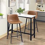 Homcom Bar Stools Set Of 2, Industrial Kitchen Stool, Upholstered Bar Chairs With Back, Steel Legs, Brown