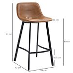 Homcom Bar Stools Set Of 2, Industrial Kitchen Stool, Upholstered Bar Chairs With Back, Steel Legs, Brown