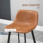 Homcom Bar Stools Set Of 2, Industrial Kitchen Stool, Upholstered Bar Chairs With Back, Steel Legs, Brown