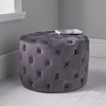 Grey Tufted Velvet Pouffe