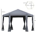 Outsunny 3.2m Canopy Rentals Pop Up Gazebo Hexagonal Canopy Tent Outdoor Sun Protection W/ Mesh Sidewalls, Handy Bag, Grey