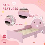 Zonekiz Wooden Kids Bedroom Furniture Set With Kids Dressing Table, Stool, Bed, For 3-6 Years, Cat-design