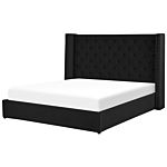 Bed Frame With Storage Black Velvet Upholstered 6ft Eu Super King Size High Headboard Beliani