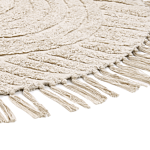 Round Area Rug Beige Cotton ⌀ 140 Cm Tufted With Fringe Pattern Boho Living Room Bedroom Beliani