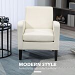 Homcom Modern Accent Chair, Occasional Chair With Rubber Wood Legs For Living Room, Bedroom, Cream White