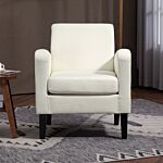 Homcom Modern Accent Chair, Occasional Chair With Rubber Wood Legs For Living Room, Bedroom, Cream White