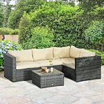 Outsunny 3pcs Rattan Garden Furniture 4 Seater Outdoor Patio Corner Sofa Chair Set With Coffee Table Thick Cushions, Beige