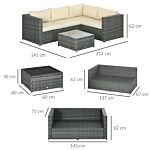 Outsunny 3pcs Rattan Garden Furniture 4 Seater Outdoor Patio Corner Sofa Chair Set With Coffee Table Thick Cushions, Beige