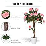 Outsunny Set Of 2 Artificial Plants Pink Rose Floral In Pot, Fake Plants For Home Indoor Outdoor Decor, 90cm