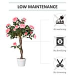 Outsunny Set Of 2 Artificial Plants Pink Rose Floral In Pot, Fake Plants For Home Indoor Outdoor Decor, 90cm