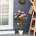 Outsunny Set Of 2 Artificial Plants Pink Rose Floral In Pot, Fake Plants For Home Indoor Outdoor Decor, 90cm