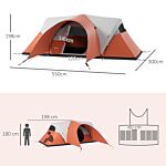 Outsunny 3000mm Waterproof Camping Tent For 5-6 Man, Family Tent With Porch And Sewn In Groundsheet, Portable With Bag, Orange