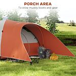 Outsunny 3000mm Waterproof Camping Tent For 5-6 Man, Family Tent With Porch And Sewn In Groundsheet, Portable With Bag, Orange