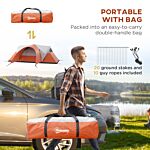 Outsunny 3000mm Waterproof Camping Tent For 5-6 Man, Family Tent With Porch And Sewn In Groundsheet, Portable With Bag, Orange