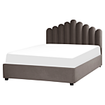 Storage Bed Taupe Velvet Eu King Size 5ft3 Sea Shell Headboard Slatted Base 160 X 200 Cm Beliani