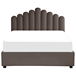 Storage Bed Taupe Velvet Eu King Size 5ft3 Sea Shell Headboard Slatted Base 160 X 200 Cm Beliani