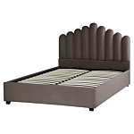 Storage Bed Taupe Velvet Eu King Size 5ft3 Sea Shell Headboard Slatted Base 160 X 200 Cm Beliani