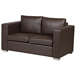 2 Seater Sofa Loveseat Brown Split Leather Upholstery Chromed Legs Retro Design Beliani