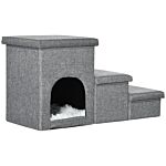 Pawhut Dog Steps 3-step Pet Stairs With Kitten House And 2 Storage Boxes, 3 In 1 Dog Ramp For Sofa With Washable Plush Cushion
