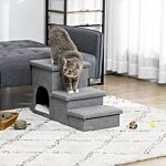 Pawhut Dog Steps 3-step Pet Stairs With Kitten House And 2 Storage Boxes, 3 In 1 Dog Ramp For Sofa With Washable Plush Cushion