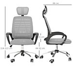 Vinsetto Ergonomic Office Chair, Mesh Desk Chair With Rotatable Headrest, Lumbar Back Support, Armrest, Grey