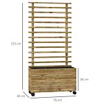 Outsunny Wooden Garden Raised Bed With Trellis, Planter Box With 4 Wheels For Climbing Plants, 76x30x155cm, Natural