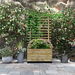 Outsunny Wooden Garden Raised Bed With Trellis, Planter Box With 4 Wheels For Climbing Plants, 76x30x155cm, Natural