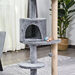 Pawhut 3-tier 104 Cm Cat Tree, Cat Condo Tree Tower, Deluxe Cat Activity Tree W/ Scratching Posts Play Ball Plush Fun Toy Relax Climb, Grey