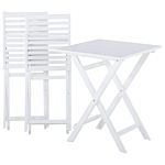 3 Piece Bistro Set White Solid Acacia Wood Mint Green Cushions Folding Slatted Design Scandinavian Modern Beliani