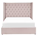 Bed Frame With Storage Pink Velvet Upholstered 5ft3 Eu King Size High Headboard Beliani