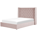 Bed Frame With Storage Pink Velvet Upholstered 5ft3 Eu King Size High Headboard Beliani