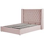 Bed Frame With Storage Pink Velvet Upholstered 5ft3 Eu King Size High Headboard Beliani