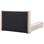 Eu Super King Size Panel Bed Beige Velvet 6ft Slatted Base High Headrest With Storage Bench Beliani