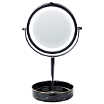 Makeup Mirror Silver And Black Iron Metal Frame Ceramic Base Ø 26 Cm With Led Light 1x/5x Magnification Double Sided Beliani