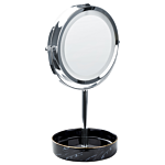 Makeup Mirror Silver And Black Iron Metal Frame Ceramic Base Ø 26 Cm With Led Light 1x/5x Magnification Double Sided Beliani