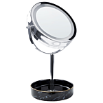 Makeup Mirror Silver And Black Iron Metal Frame Ceramic Base Ø 26 Cm With Led Light 1x/5x Magnification Double Sided Beliani