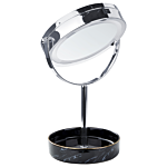 Makeup Mirror Silver And Black Iron Metal Frame Ceramic Base Ø 26 Cm With Led Light 1x/5x Magnification Double Sided Beliani