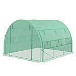 Outsunny Polytunnel Greenhouse Walk-in Grow House Tent With Roll-up Sidewalls, Zipped Door And 6 Windows, 3x3x2m Green