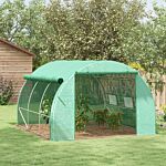 Outsunny Polytunnel Greenhouse Walk-in Grow House Tent With Roll-up Sidewalls, Zipped Door And 6 Windows, 3x3x2m Green