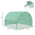 Outsunny Polytunnel Greenhouse Walk-in Grow House Tent With Roll-up Sidewalls, Zipped Door And 6 Windows, 3x3x2m Green