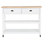 Kitchen Trolley White Light Wood Top 2 Shelves 2 Cutlery Drawers Casters Scandinavian Modern Beliani