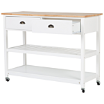 Kitchen Trolley White Light Wood Top 2 Shelves 2 Cutlery Drawers Casters Scandinavian Modern Beliani