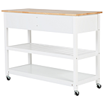 Kitchen Trolley White Light Wood Top 2 Shelves 2 Cutlery Drawers Casters Scandinavian Modern Beliani