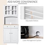 Homcom Modern Kitchen Cupboard, Louvered Kitchen Storage Cabinet With Framed Glass Doors And 2 Drawers, White