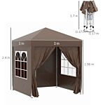 Outsunny Pop Up Gazebo Canopy, Size (2 X 2m)- Coffee