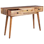 Console Table Light Wood Mango Wood With 3 Drawers Sideboard Slim Rustic Style Side Table Beliani