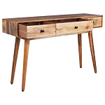 Console Table Light Wood Mango Wood With 3 Drawers Sideboard Slim Rustic Style Side Table Beliani