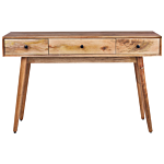 Console Table Light Wood Mango Wood With 3 Drawers Sideboard Slim Rustic Style Side Table Beliani