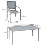Outsunny 7 Piece Garden Dining Set, Outdoor Table And 6 Stackable Chairs, Steel Frame, Tempered Glass Top Table, Mesh Seats, Grey